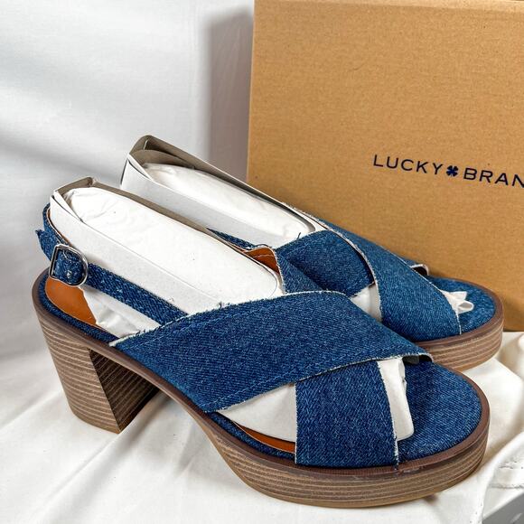 LUCKY BRAND Delmie Denim Platform Slingback Sandals Size 9.5 - Picture 1 of 10